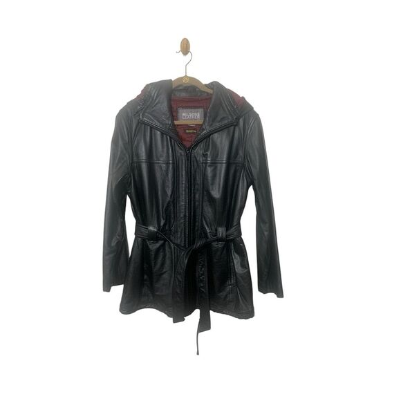 Wilsons Leather Women's Black Hooded Belted Motorcycle Jacket Size L - Picture 1 of 10